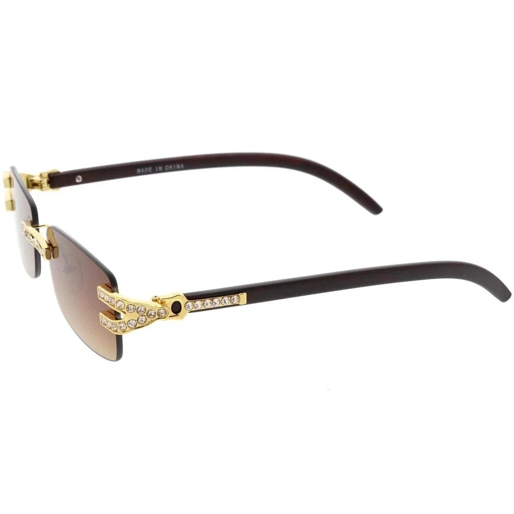 Rhinestone Sunglasses Rimless Buffs Brown Lens Fashion Shades Music Party Shades